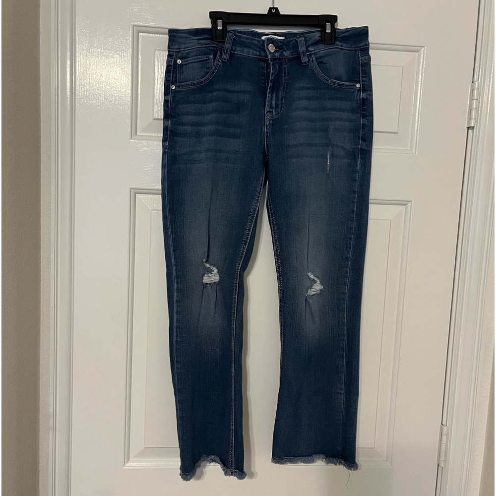 Kensie distressed with fringe hem Jeans